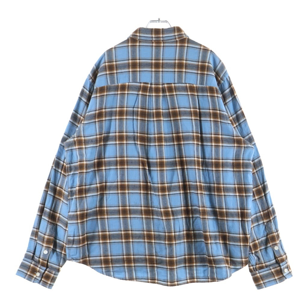 A BATHING APE(アベイシングエイプ) ONE POINT FLANNEL CHECK RELAXED FIT SHIRT ワンポイント フランネルチェック リラックスドフィット コットン長袖チェックシャツ ブルー/ブラウン 001SHK701003M