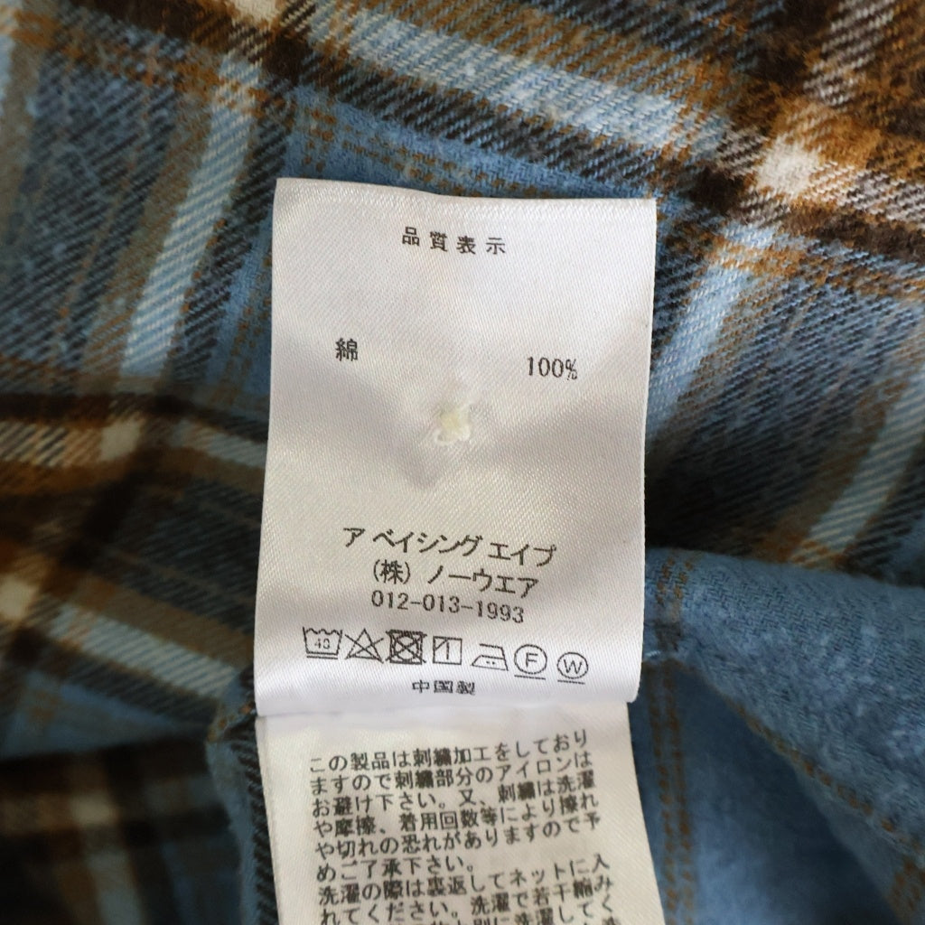A BATHING APE(アベイシングエイプ) ONE POINT FLANNEL CHECK RELAXED FIT SHIRT ワンポイント フランネルチェック リラックスドフィット コットン長袖チェックシャツ ブルー/ブラウン 001SHK701003M