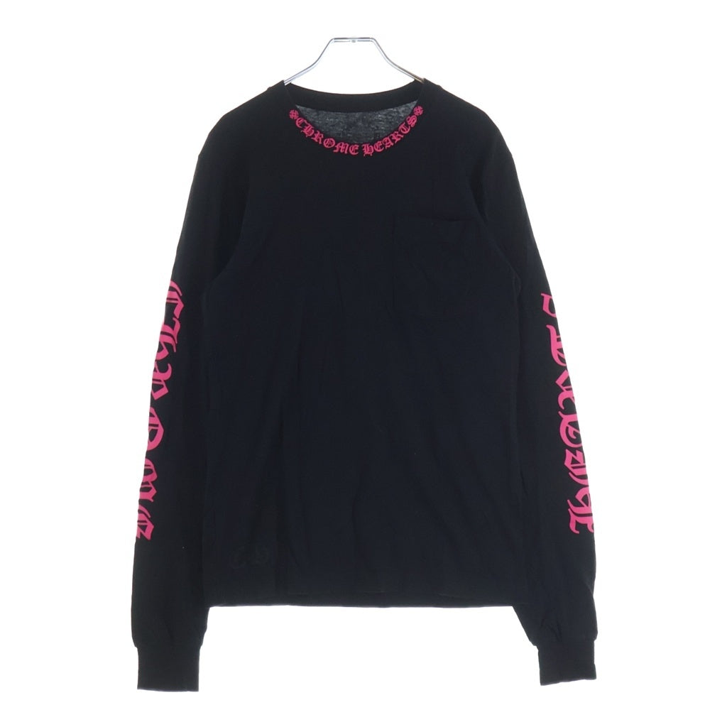 CHROME HEARTS(クロムハーツ) Script Neck Logo L/S T-Shirt ネックロゴ スクリプトロゴプリント クルーネック長袖Tシャツカットソー ロンT ブラック/ピンク