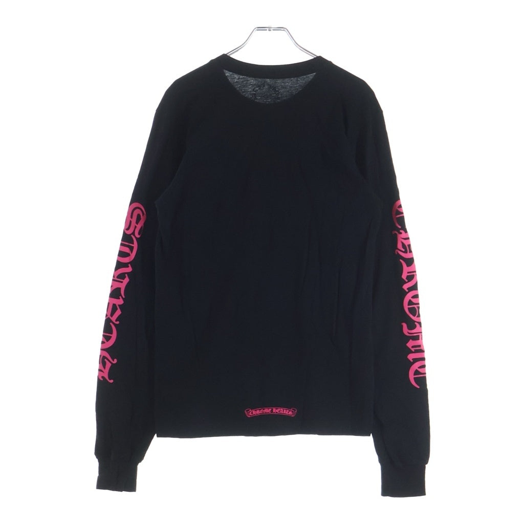 CHROME HEARTS(クロムハーツ) Script Neck Logo L/S T-Shirt ネックロゴ スクリプトロゴプリント クルーネック長袖Tシャツカットソー ロンT ブラック/ピンク