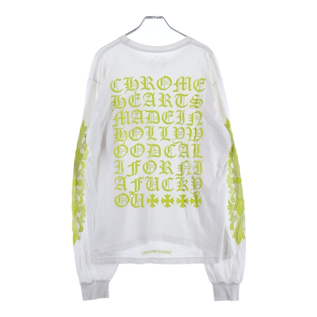 CHROME HEARTS(クロムハーツ) Made In Hollywood Vertical Logo Long Sleeve Tee メイドインハリウッド ヴァーティカルロゴ アームフローラルロゴ クルーネック長袖カットソー ホワイト/イエロー