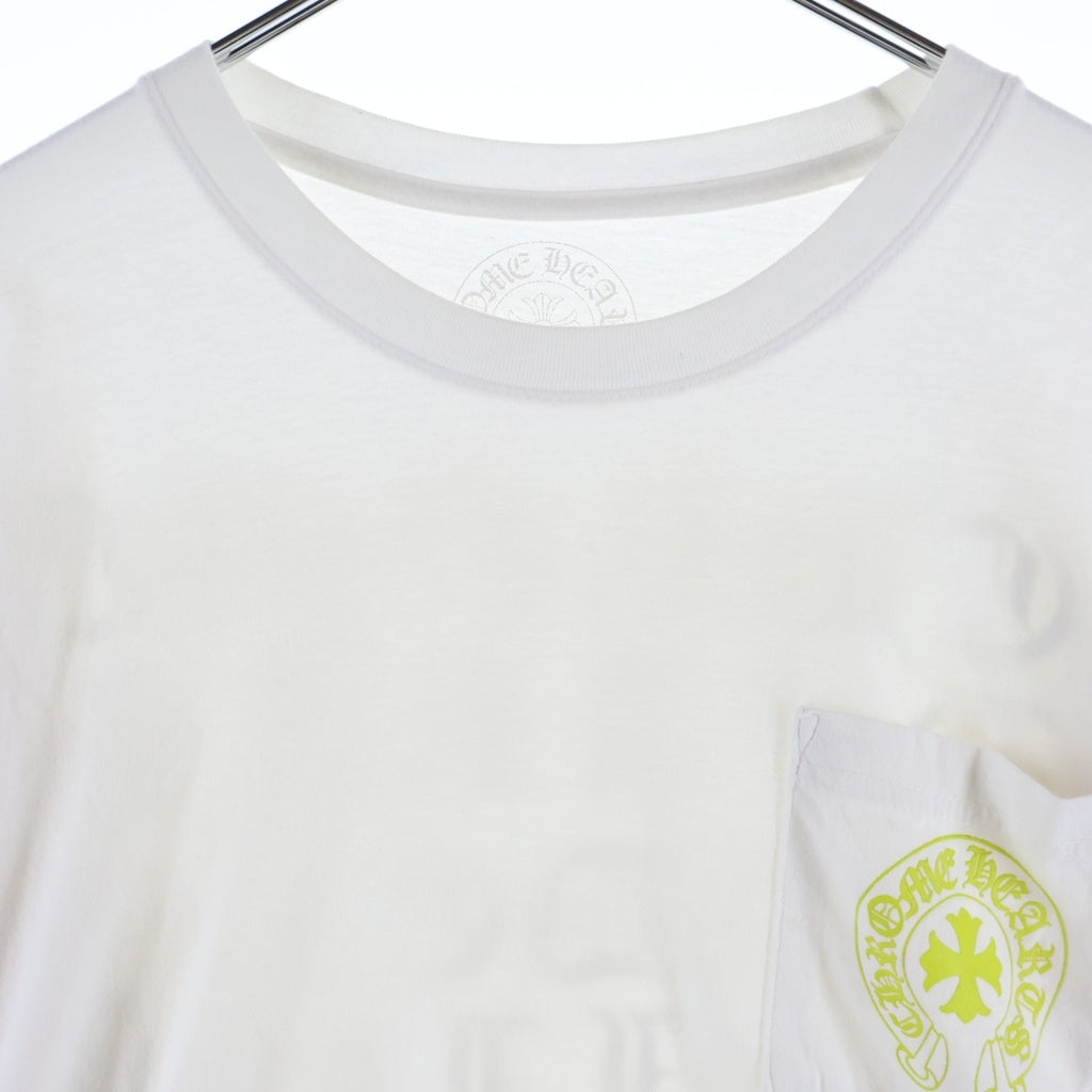 CHROME HEARTS(クロムハーツ) Made In Hollywood Vertical Logo Long Sleeve Tee メイドインハリウッド ヴァーティカルロゴ アームフローラルロゴ クルーネック長袖カットソー ホワイト/イエロー