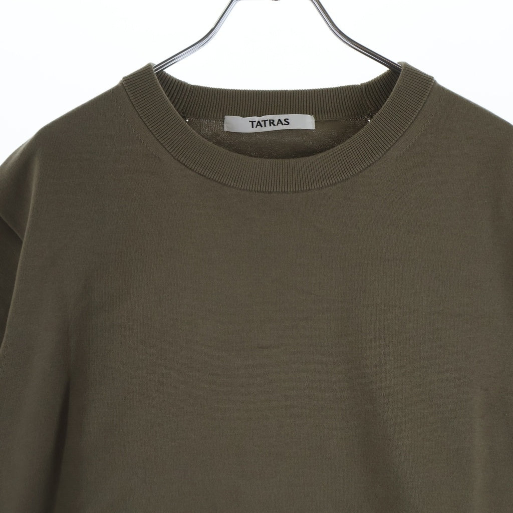 TATRAS(タトラス) CALCANTE カルカンテ Knit Pullover T-Shirts ロゴパッチ クルーネック半袖ニットTシャツカットソー ベージュ MCKZ0448053588