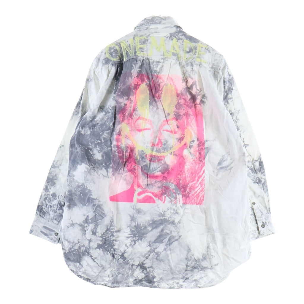 ONEMADE(ワンメイド) Handmade Print Militaly Shirt ハンドメイドプリント ミリタリー長袖コットンシャツ ホワイト -