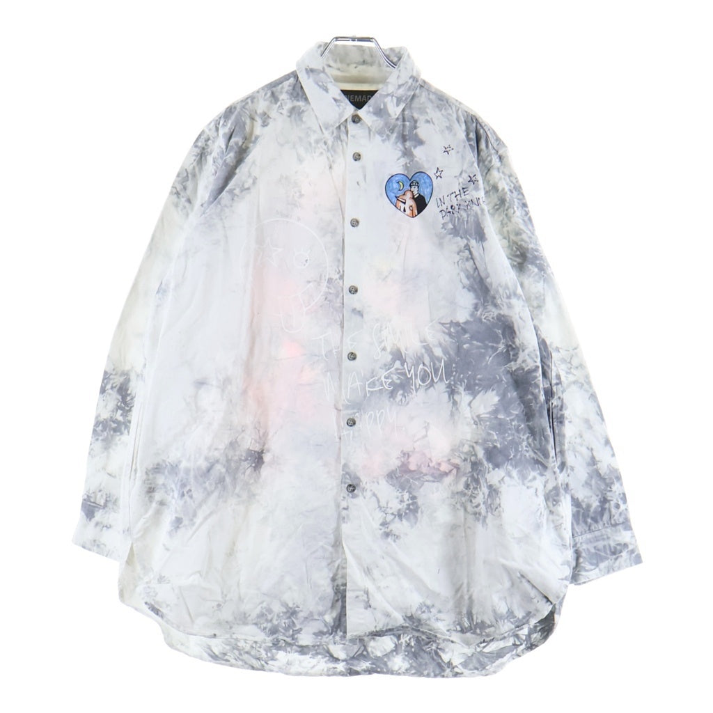 ONEMADE(ワンメイド) Handmade Print Militaly Shirt ハンドメイドプリント ミリタリー長袖コットンシャツ ホワイト -