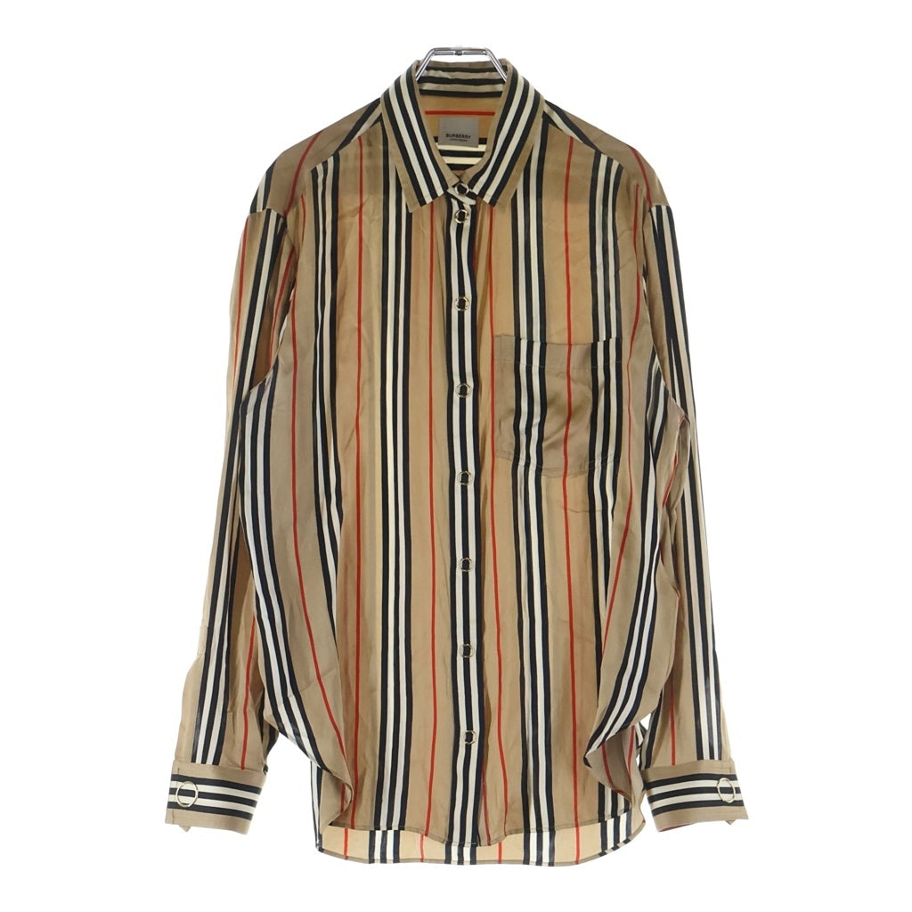 BURBERRY(バーバリー) アイコンストライプ 長袖シルクシャツ ブラウン 8011074