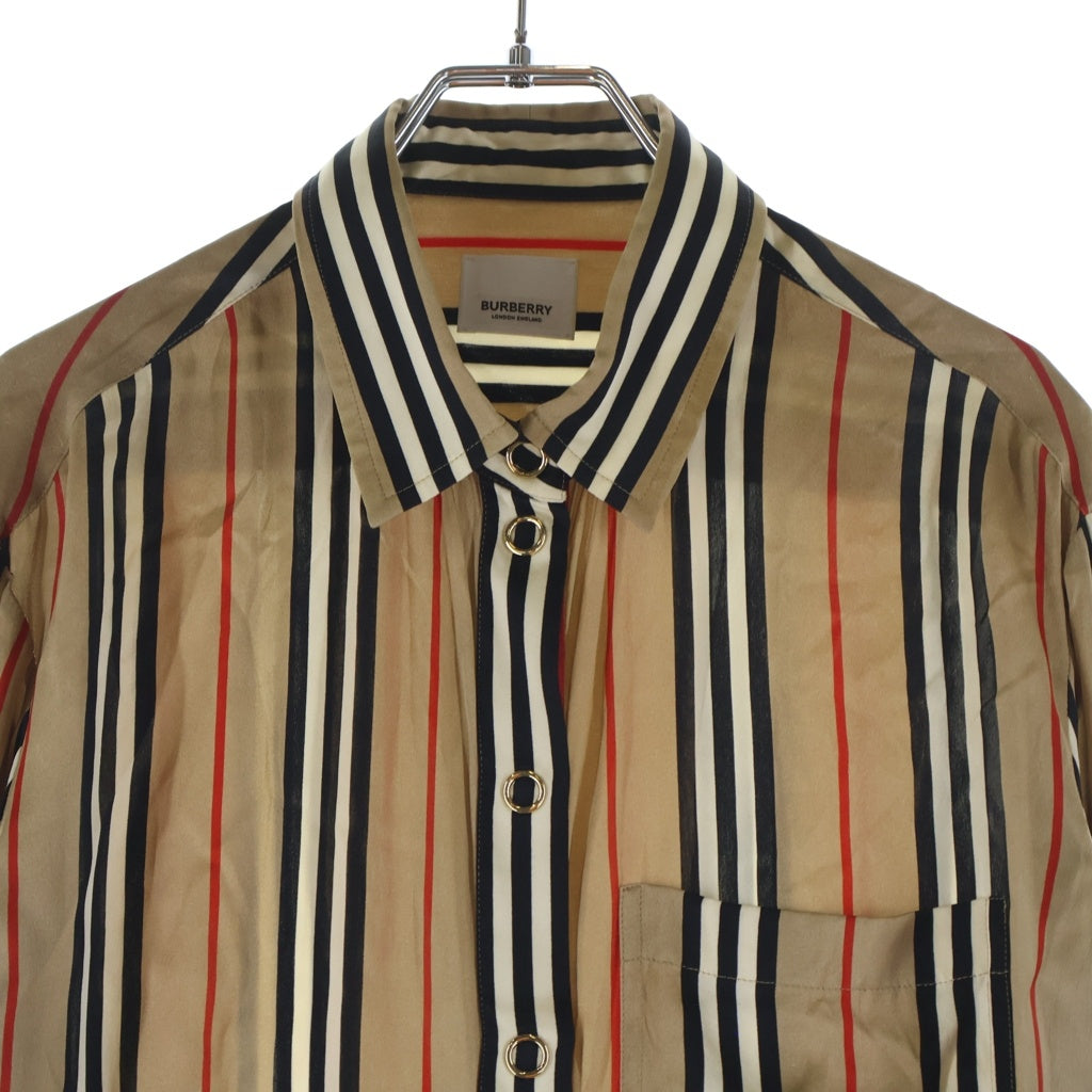 BURBERRY(バーバリー) アイコンストライプ 長袖シルクシャツ ブラウン 8011074