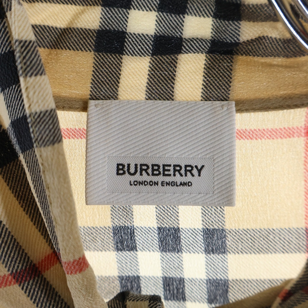 BURBERRY(バーバリー) ノバチェック リボンカラー 長袖シルクシャツ ブラウン 8019141