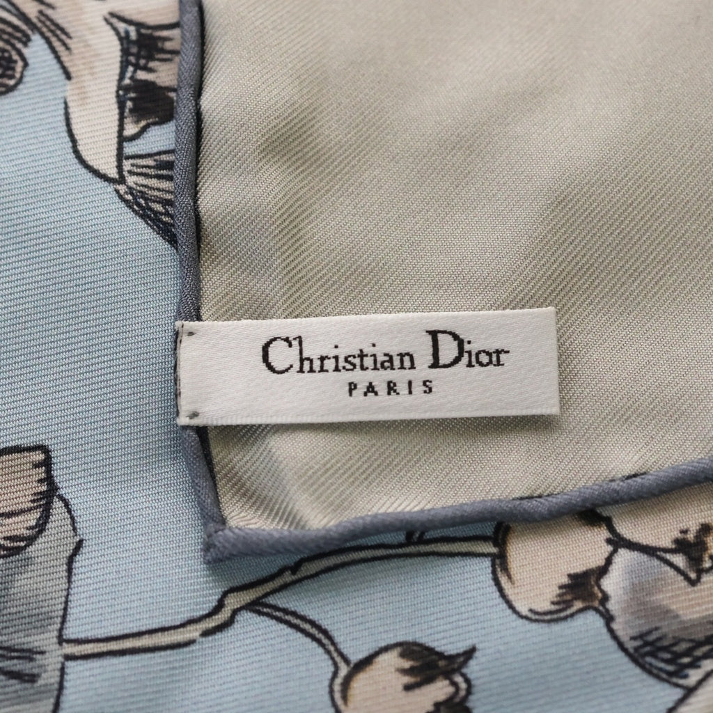 Christian Dior(クリスチャンディオール) LE JUGEMENT フローラル柄 リバーシブル 大判 シルクスカーフ ブルー/グレー レディース