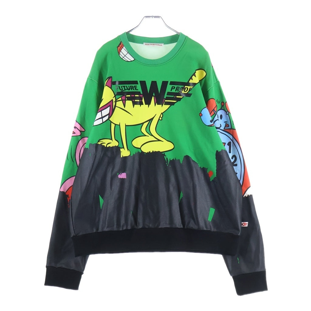 WALTER VAN BEIRENDONCK(ウォルターヴァンベイレンドンク) D WVB 12 CTN SWEAT レザー切替 プリントクルーネックスウェットトレーナー マルチカラー 11593438260