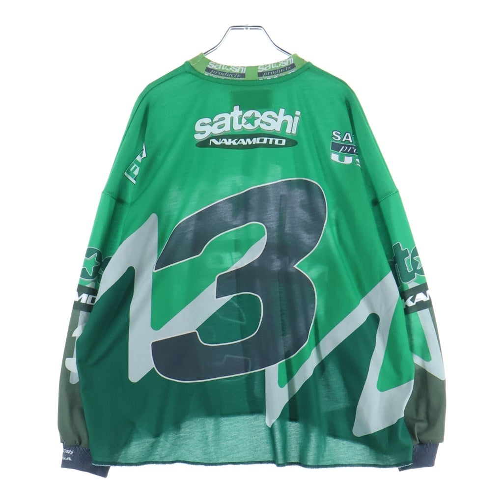 SATOSHI NAKAMOTO(サトシナカモト) Speedway Longsleeve グラフィック クルーネック長袖Tシャツカットソー グリーン ‐