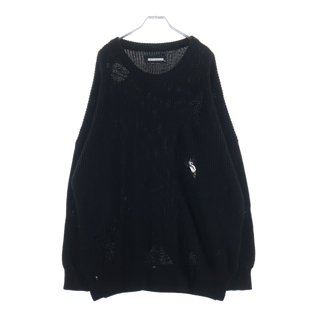 NEIGHBORHOOD(ネイバーフッド) 20SS SAVAGE . CREW / A-KNIT . LS クルーネックダメージ加工ニットセーター ブラック 202FUNH-KNM01