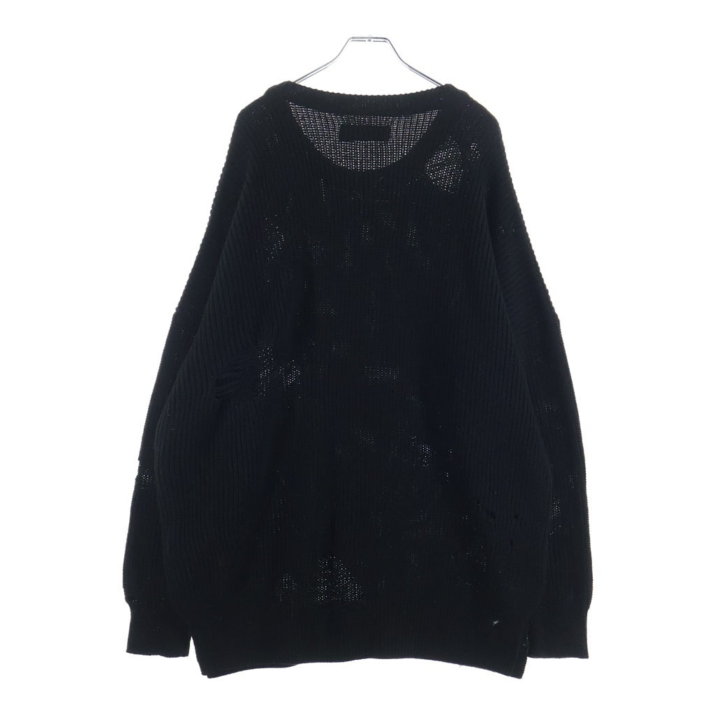 NEIGHBORHOOD(ネイバーフッド) 20SS SAVAGE . CREW / A-KNIT . LS クルーネックダメージ加工ニットセーター ブラック 202FUNH-KNM01