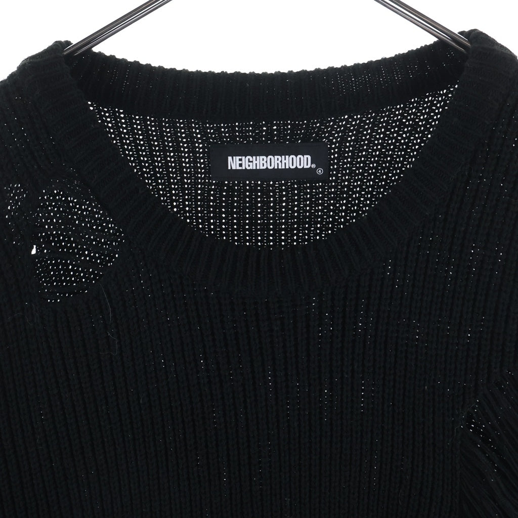 NEIGHBORHOOD(ネイバーフッド) 20SS SAVAGE . CREW / A-KNIT . LS クルーネックダメージ加工ニットセーター ブラック 202FUNH-KNM01
