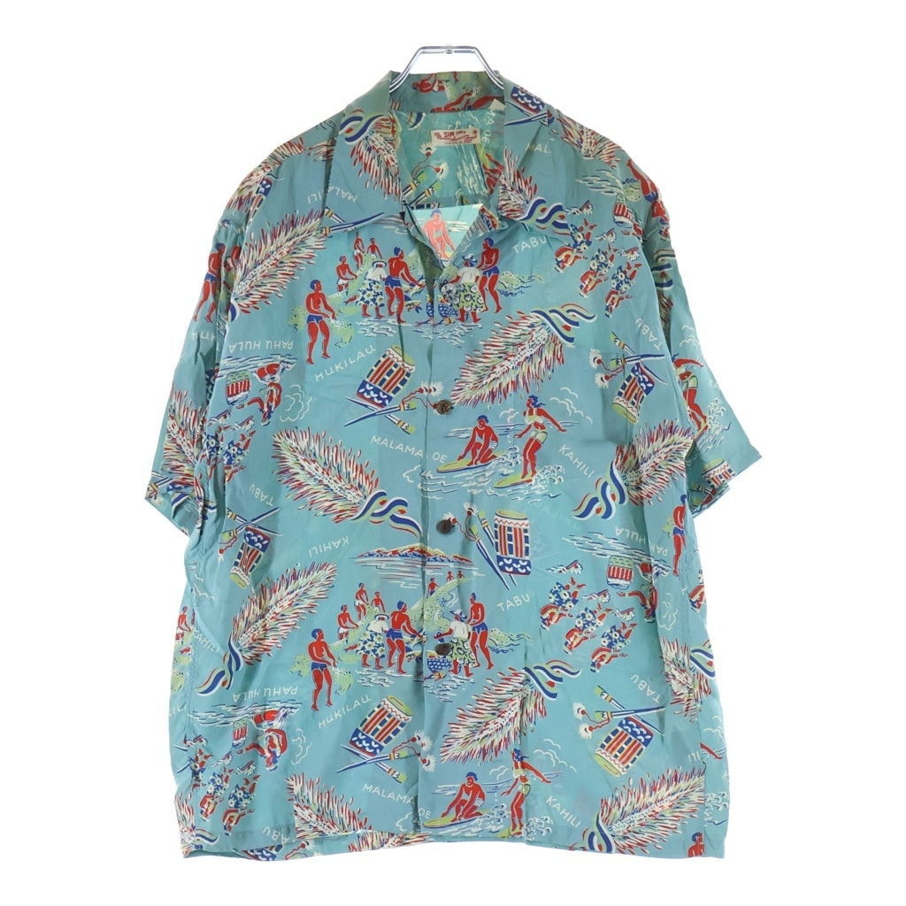 SUN SURF(サンサーフ) KAHILI HAWAII カヒリ ハワイ ココナッツボタン 総柄レーヨン半袖シャツ ブルー SS37135