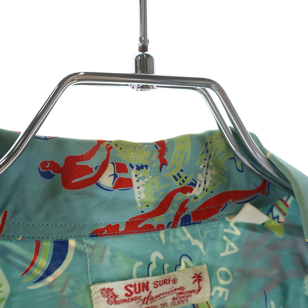 SUN SURF(サンサーフ) KAHILI HAWAII カヒリ ハワイ ココナッツボタン 総柄レーヨン半袖シャツ ブルー SS37135