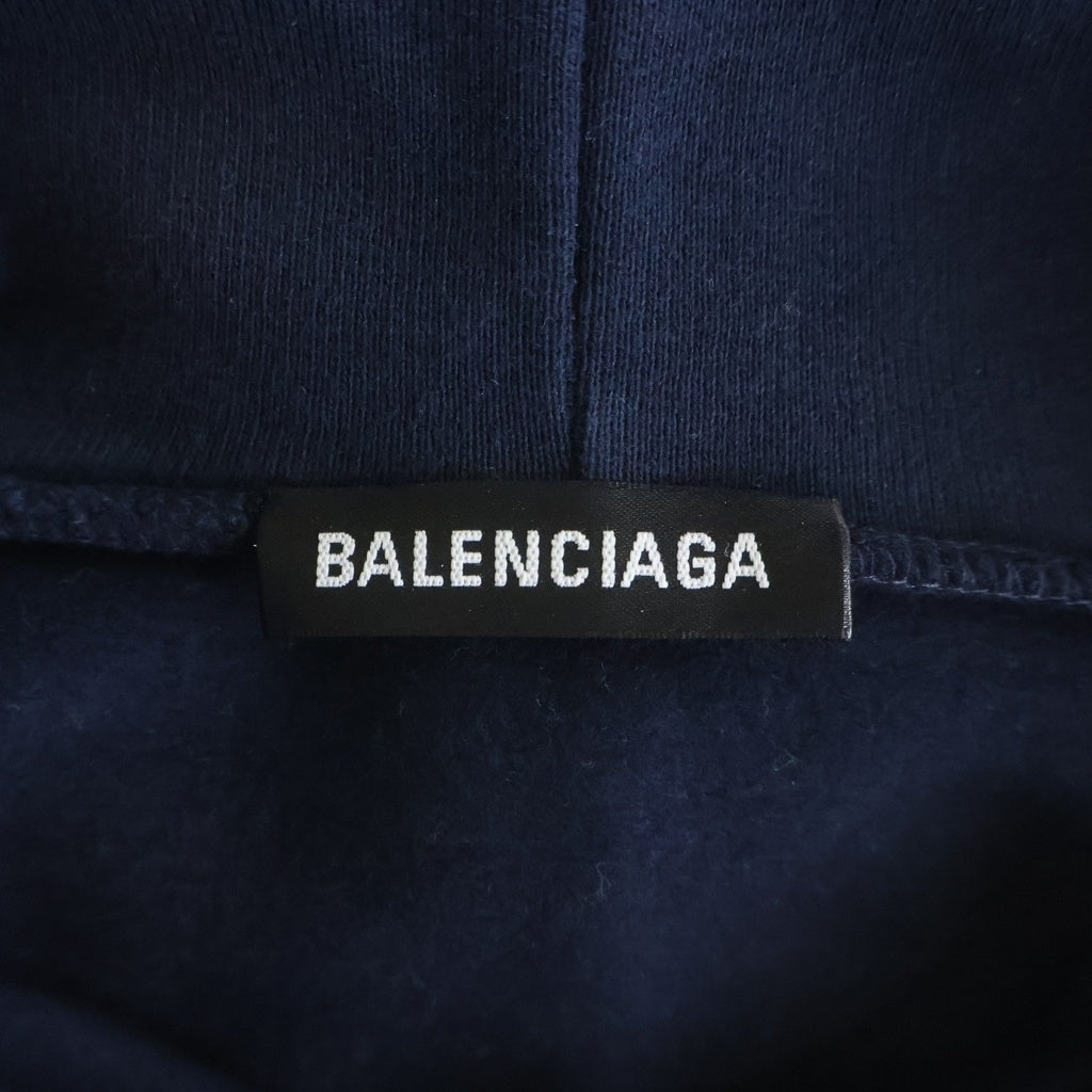 BALENCIAGA(バレンシアガ) 19SS Bonjour Bal Hoodie 600583 THV61 ボンジュール バル 両面ロゴプリント プルオーバー長袖スウェットパーカー フーディー ネイビー