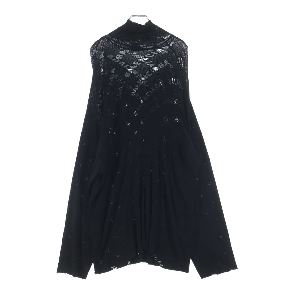 BALENCIAGA(バレンシアガ) 22AW All-Over Logo Turtleneck ロゴ総柄 レーヨンハイネック長袖ニットセーター ブラック 719056 T5188