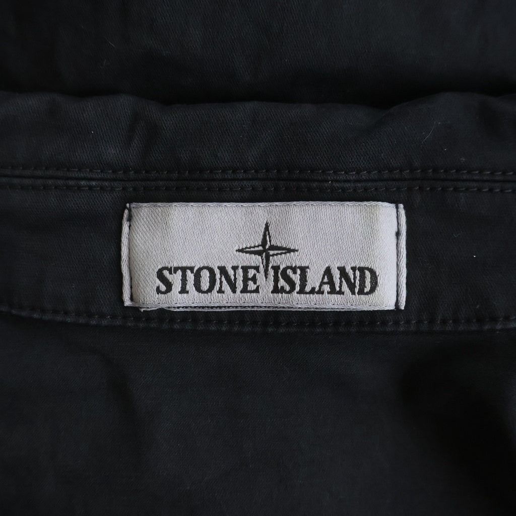 STONE ISLAND(ストーンアイランド) Brushed Cotton Zip Overshirt ロゴワッペン刺繍 ブラッシュド コットン ダブルジップ オーバーシャツ ジャケット ブラック 801510104