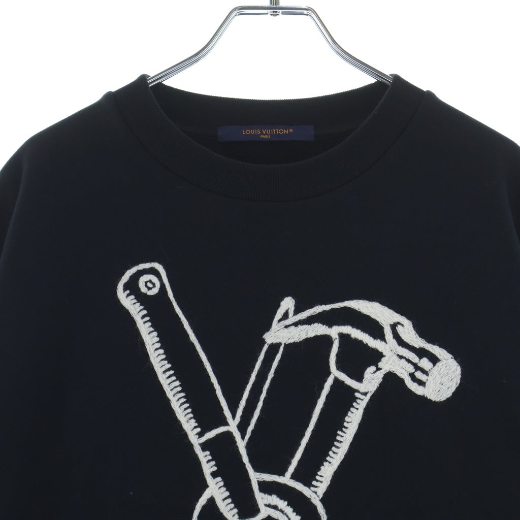 LOUIS VUITTON(ルイヴィトン) 23AW ロゴエンブロイダリー コットン クルーネック長袖スウェットトレーナー ブラック RM232 IHN HPY79W