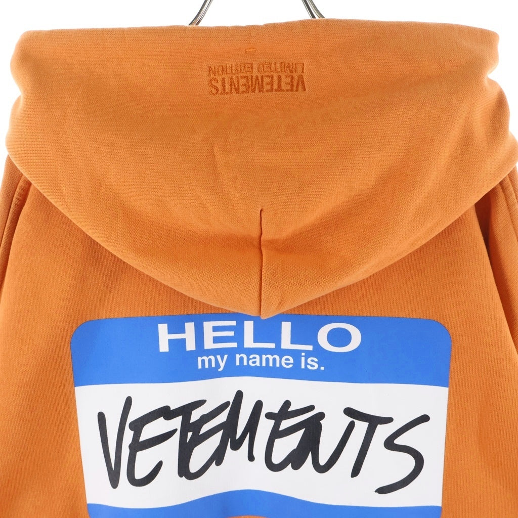 VETEMENTS(ヴェトモン) MY NAME IS OVERSIZED HOODIE UA52TR710X マイネームイズ オーバーサイズド フーディー スウェット プルオーバーパーカー フーディ オレンジ