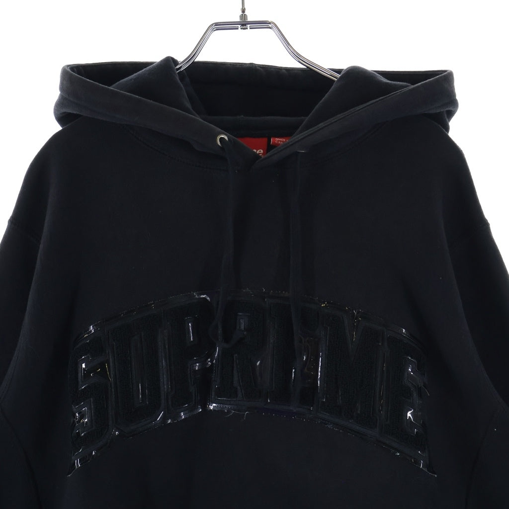 SUPREME(シュプリーム) 17AW Patent Chenille Arc Logo Hooded Sweatshirt パテント シェニール アーチロゴ フーデッド プルオーバー長袖スウェットパーカー フーディ ブラック -
