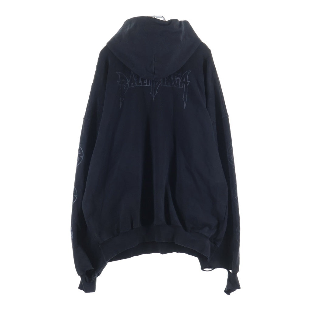 BALENCIAGA(バレンシアガ) 23AW PARIS MOON パリムーン ユーズド加工オーバーサイズプルオーバーパーカー ブラック 744462