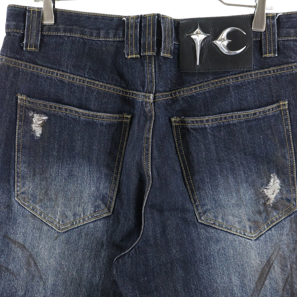 THUG CLUB(サグクラブ) BURN DOWN DENIM PANTS ワイドデニムパンツ インディゴ TC25PT0701