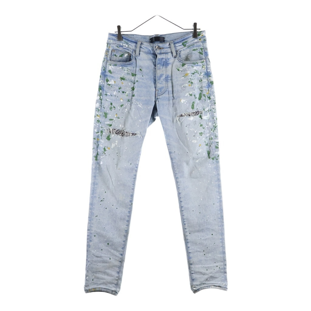 AMIRI(アミリ) クラッシュ加工 ペイズリー バンダナ スキニーデニムパンツ ジーンズ インディゴ