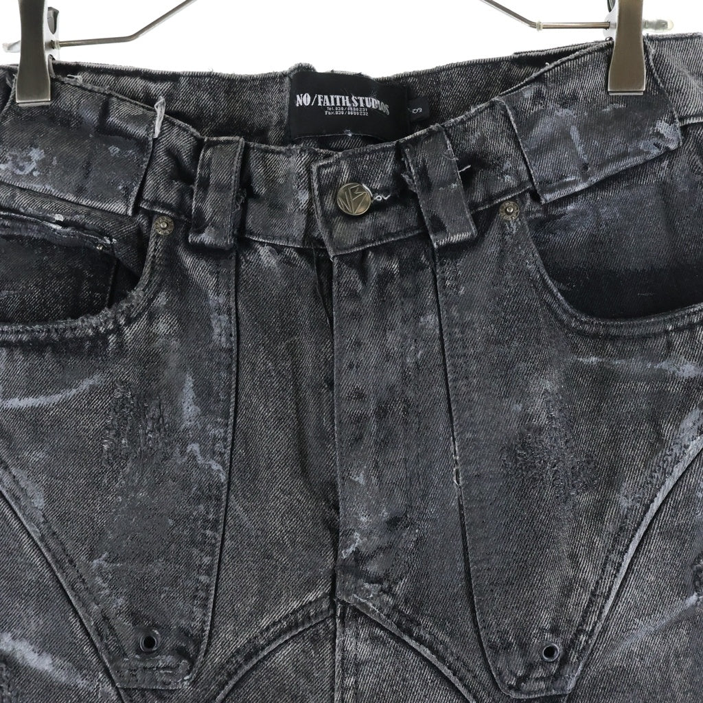 NO/FAITH STUDIOS(ノーフェイスストゥディオス) ATELIER DUNE DENIM ダメージ加工ウォッシュドワイドデニムパンツ ブラック