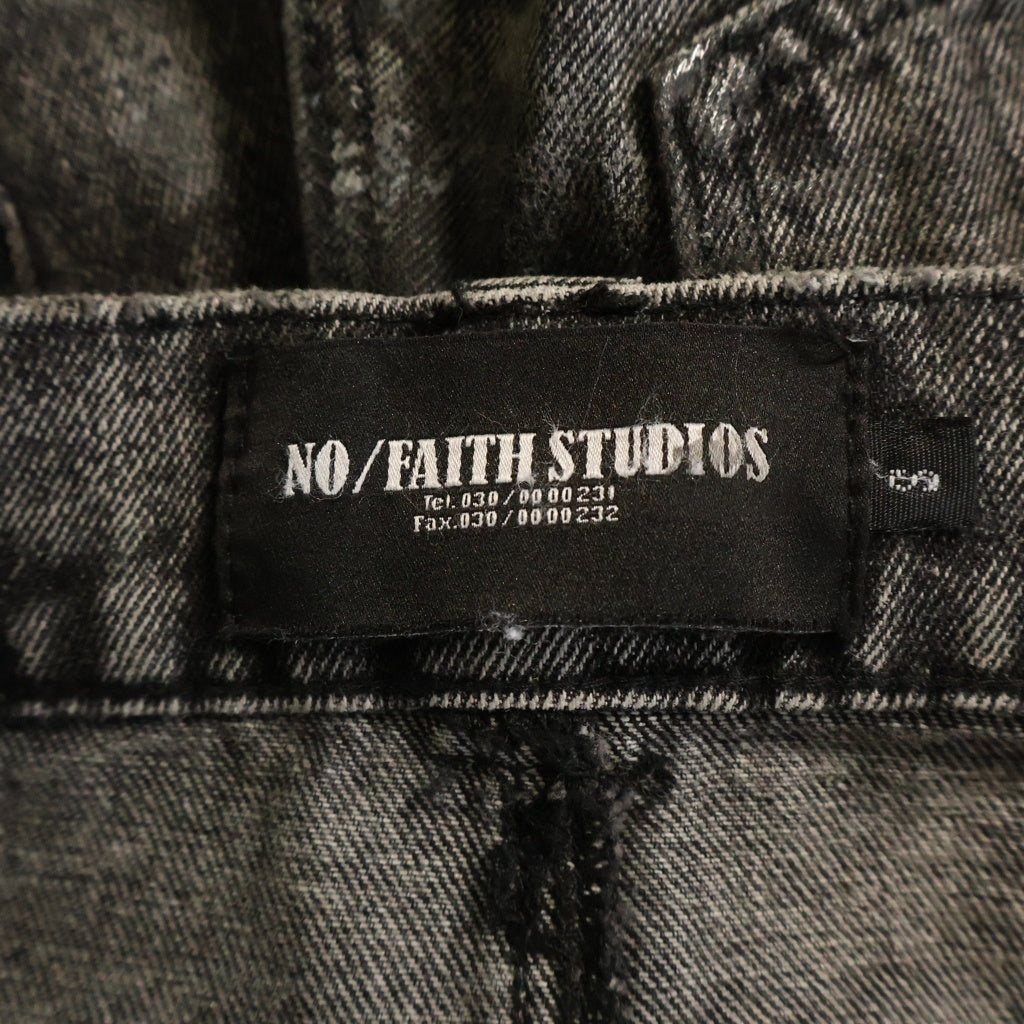 NO/FAITH STUDIOS(ノーフェイスストゥディオス) ATELIER DUNE DENIM ダメージ加工ウォッシュドワイドデニムパンツ ブラック
