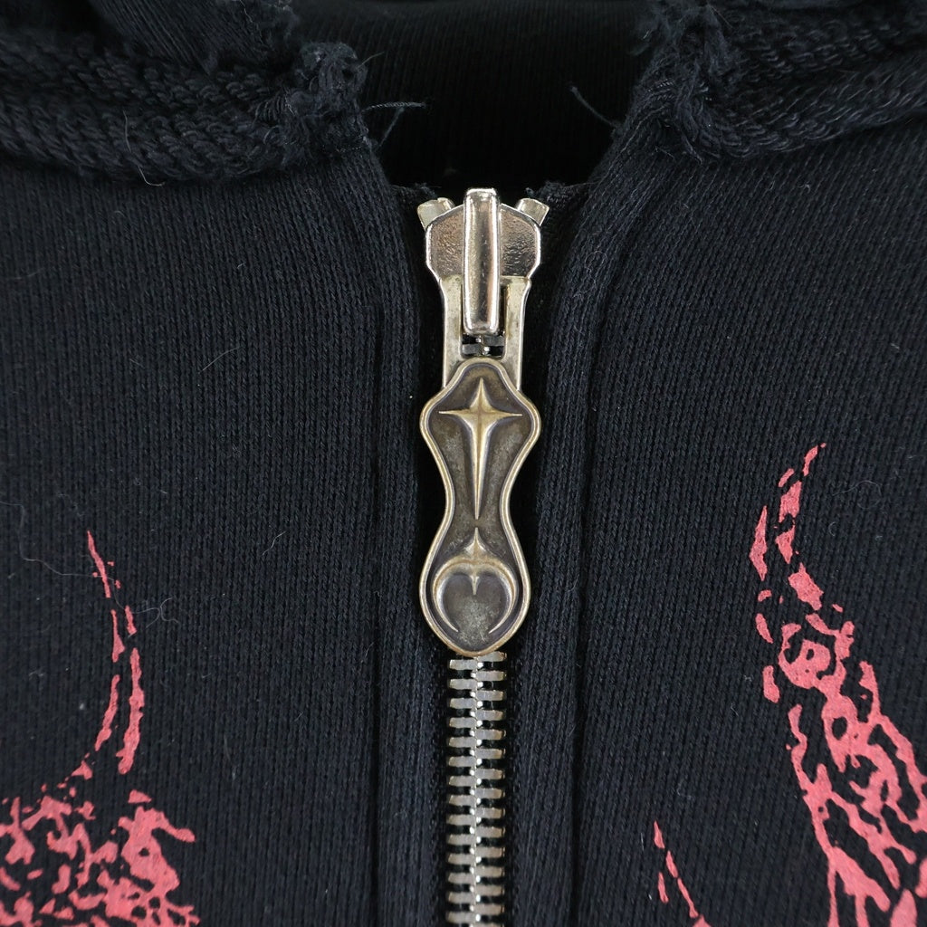 THUG CLUB(サグクラブ) 24SS Dragon Stud Zip-Up Hoodie ドラゴンプリント ジップアップ長袖スウェットパーカー フーディ ブラック TC24SS1102