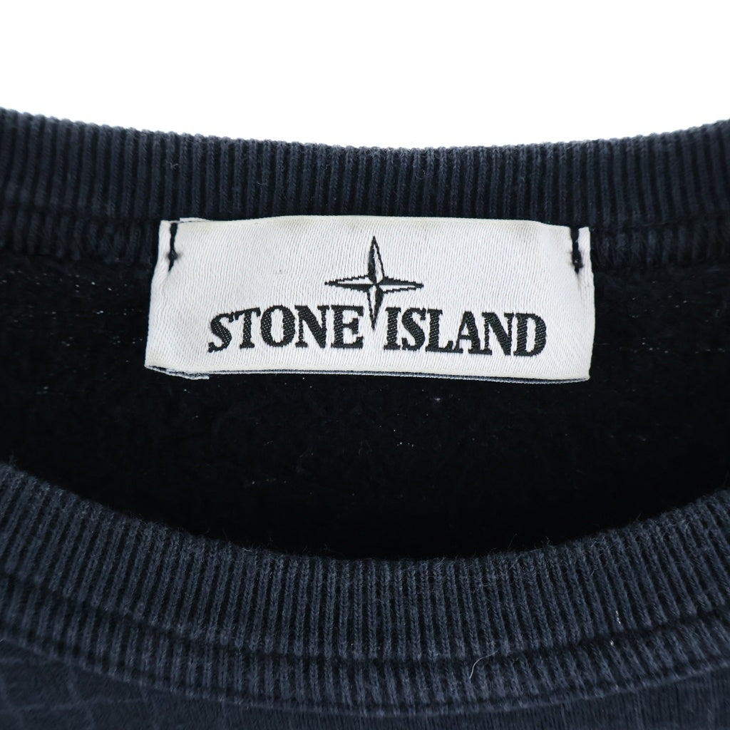 STONE ISLAND(ストーンアイランド) Check Grid Sweatshirt チェック柄 ロゴ刺繍ワッペン クルーネック長袖スウェットトレーナー ブラック 6715635E2