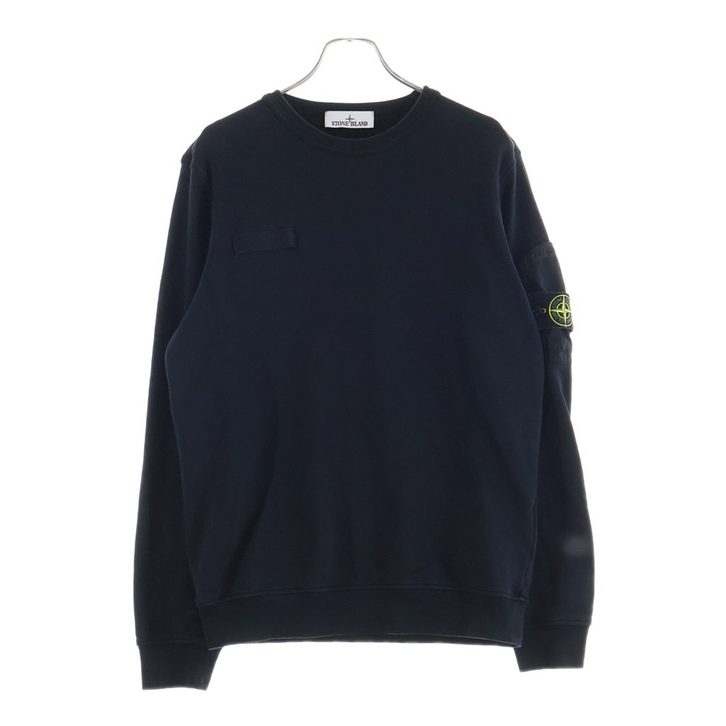 STONE ISLAND(ストーンアイランド) COTTON FLEECE アームポケット コットンクルーネック長袖スウェットトレーナー ブラック K1S156100003S0123