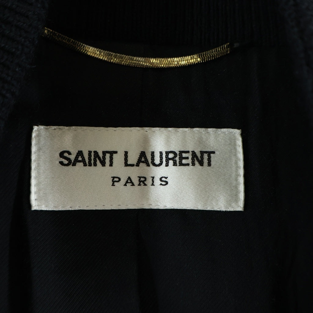 SAINT LAURENT PARIS(サンローランパリ) 22AW TEDDY JACKET テディジャケット レザートリムウールスタジアムジャンパー ブルゾン ブラック 376283 Y197Q レディース