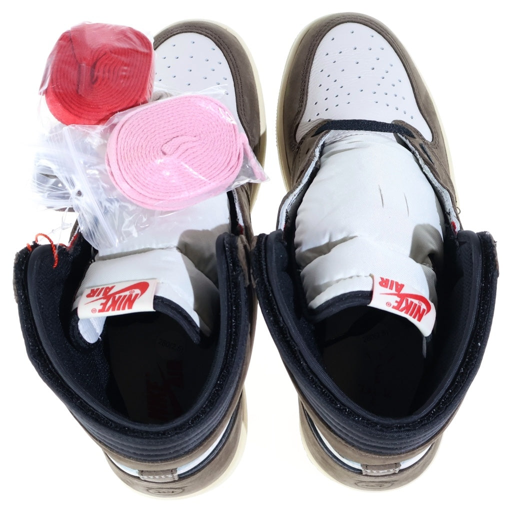 NIKE(ナイキ) ×TRAVIS SCOTT AIR JORDAN 1 HIGH OG TS SP トラヴィススコット エアジョーダン1 ハイカットスニーカー ブラウン/ホワイト US10/28cm CD4487-100
