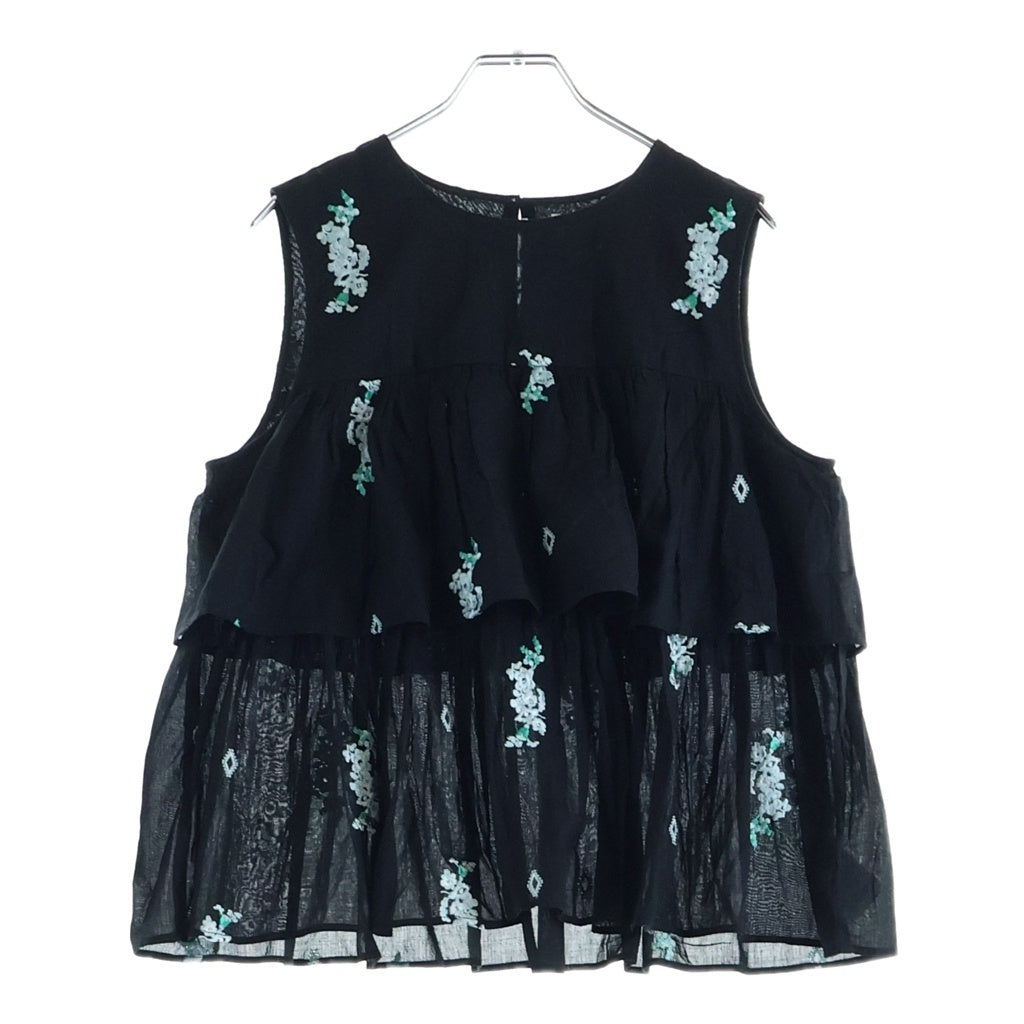 NE QUITTEZ PAS(ヌキテパ) 26SS Cotton Voile Jasmine Embroidery Sleeveless Top 010261WT1 コットン フラワー刺繍 ノースリーブトップス ブラック レディース