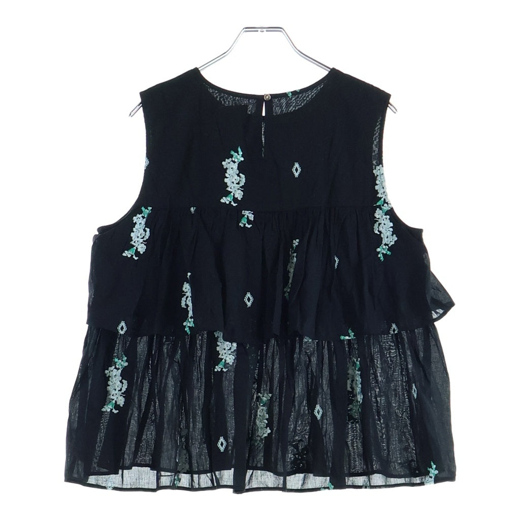 NE QUITTEZ PAS(ヌキテパ) 26SS Cotton Voile Jasmine Embroidery Sleeveless Top 010261WT1 コットン フラワー刺繍 ノースリーブトップス ブラック レディース