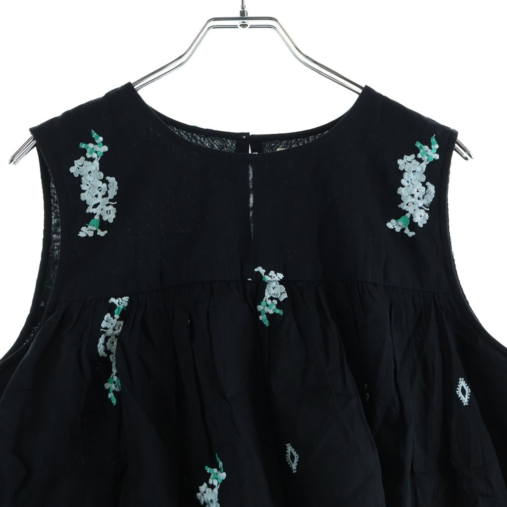 NE QUITTEZ PAS(ヌキテパ) 26SS Cotton Voile Jasmine Embroidery Sleeveless Top 010261WT1 コットン フラワー刺繍 ノースリーブトップス ブラック レディース