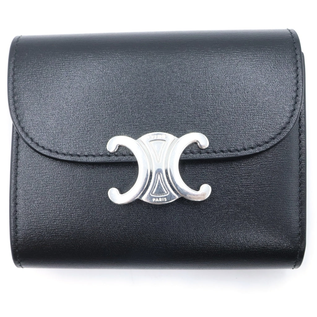 CELINE(セリーヌ) トリオンフ スモールフラップウォレット 二つ折り財布 キャンバス カーフ ブラック