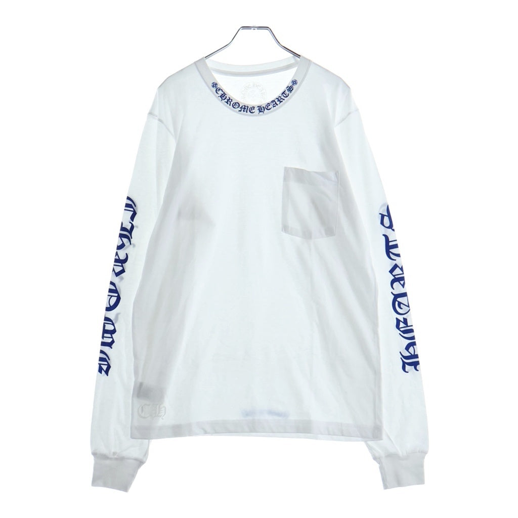 CHROME HEARTS(クロムハーツ) CH LS 1 ネックロゴ アームプリントクルーネック長袖Tシャツ ホワイト/ブルー