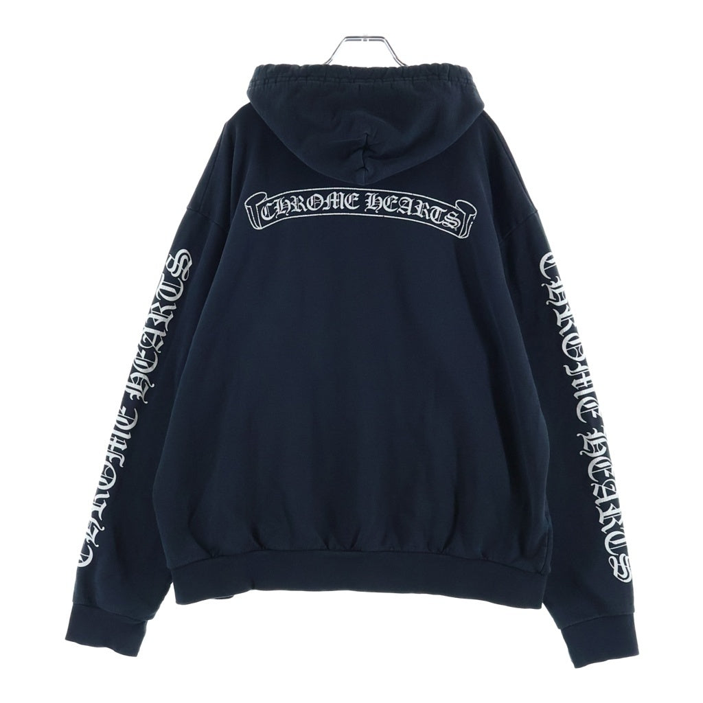 CHROME HEARTS(クロムハーツ) SWTSHRT HD PLVR バック スクロールラベル アームロゴプリント プルオーバー長袖スウェットパーカー フーディー ブラック