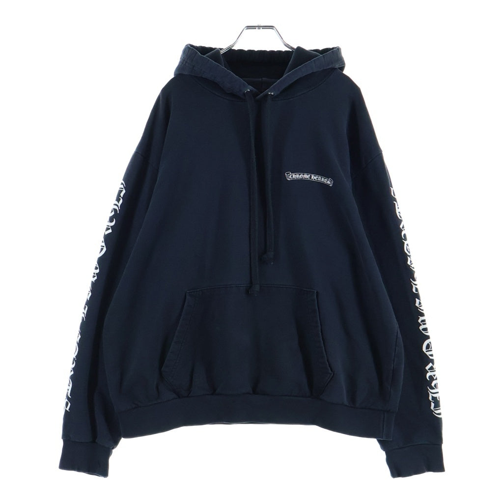 CHROME HEARTS(クロムハーツ) SWTSHRT HD PLVR バック スクロールラベル アームロゴプリント プルオーバー長袖スウェットパーカー フーディー ブラック