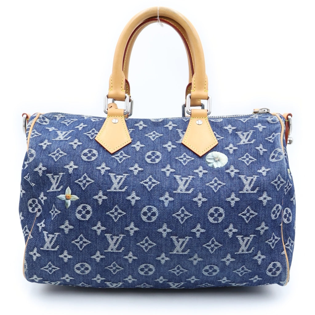 LOUIS VUITTON(ルイヴィトン) モノグラム フラワーデニム スピーディーバンドリエール30 デニム レザー 2WAY ハンドバッグ ショルダーバッグ ボストンバッグ ブルー M27556 レディース