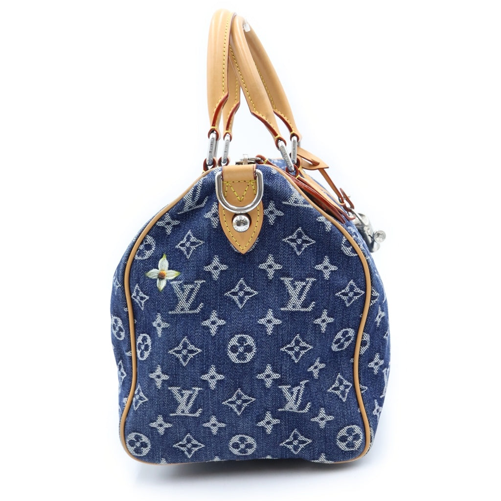LOUIS VUITTON(ルイヴィトン) モノグラム フラワーデニム スピーディーバンドリエール30 デニム レザー 2WAY ハンドバッグ ショルダーバッグ ボストンバッグ ブルー M27556 レディース