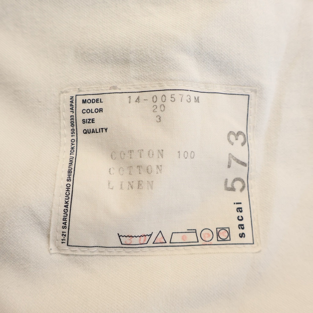 Sacai(サカイ) 14AW サイドライン シンチバック コットンパンツ ホワイト 14-00573M