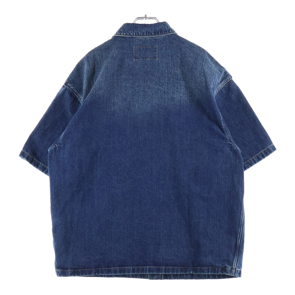 PRADA(プラダ) 23SS トライアングルロゴプレート ダメージ加工 半袖デニムシャツ インディゴ GEC067 S212 10GG