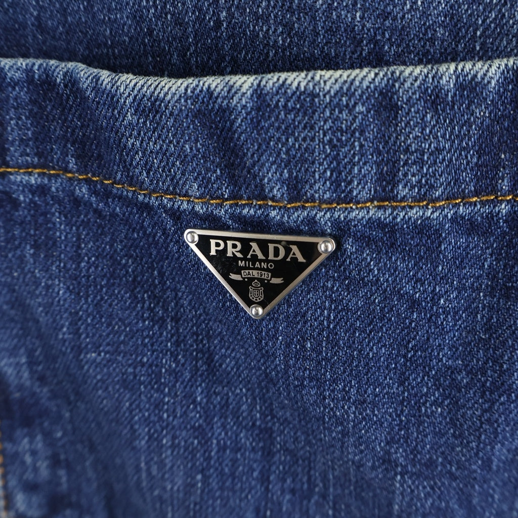PRADA(プラダ) 23SS トライアングルロゴプレート ダメージ加工 半袖デニムシャツ インディゴ GEC067 S212 10GG