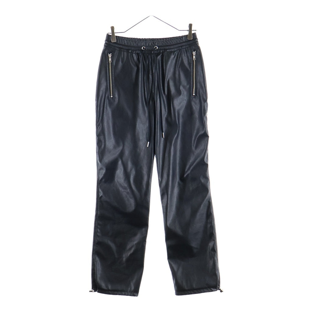 LAST NEST(ラスト ネスト) Embroidered Faux Leather Pants ドローコード付き フェイクレザーパンツ ブラック