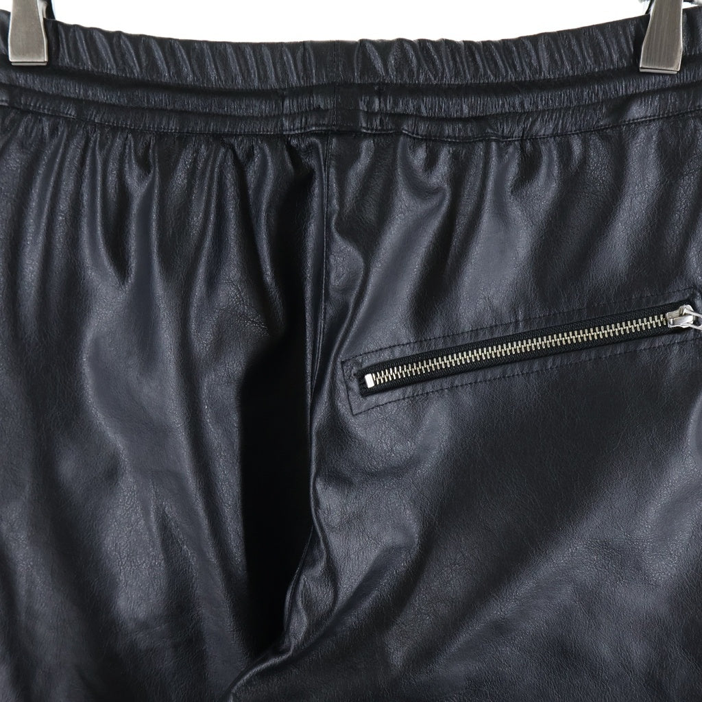 LAST NEST(ラスト ネスト) Embroidered Faux Leather Pants ドローコード付き フェイクレザーパンツ ブラック
